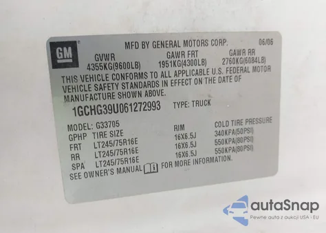 2006 Chevrolet Express Work Van из США, поврежденный, VIN 1GCHG39U061272993